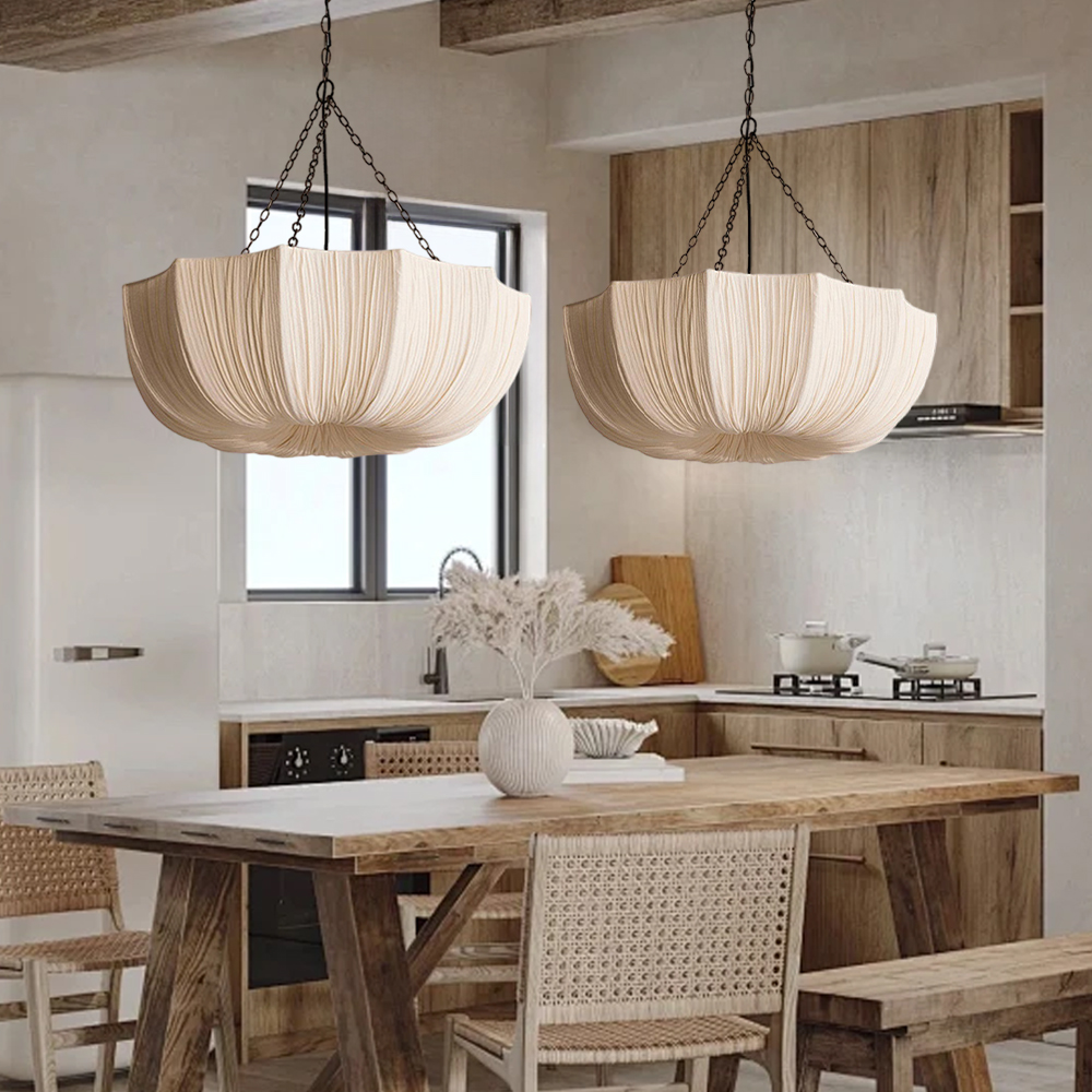 French Retro Fabric Pendant Light For Living Room