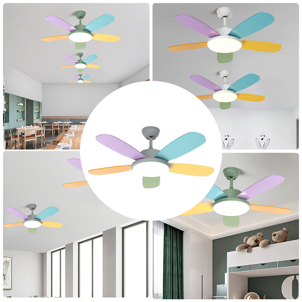 Remote Control Smart Ceiling Fan Light for Bedroom with Colored Blades