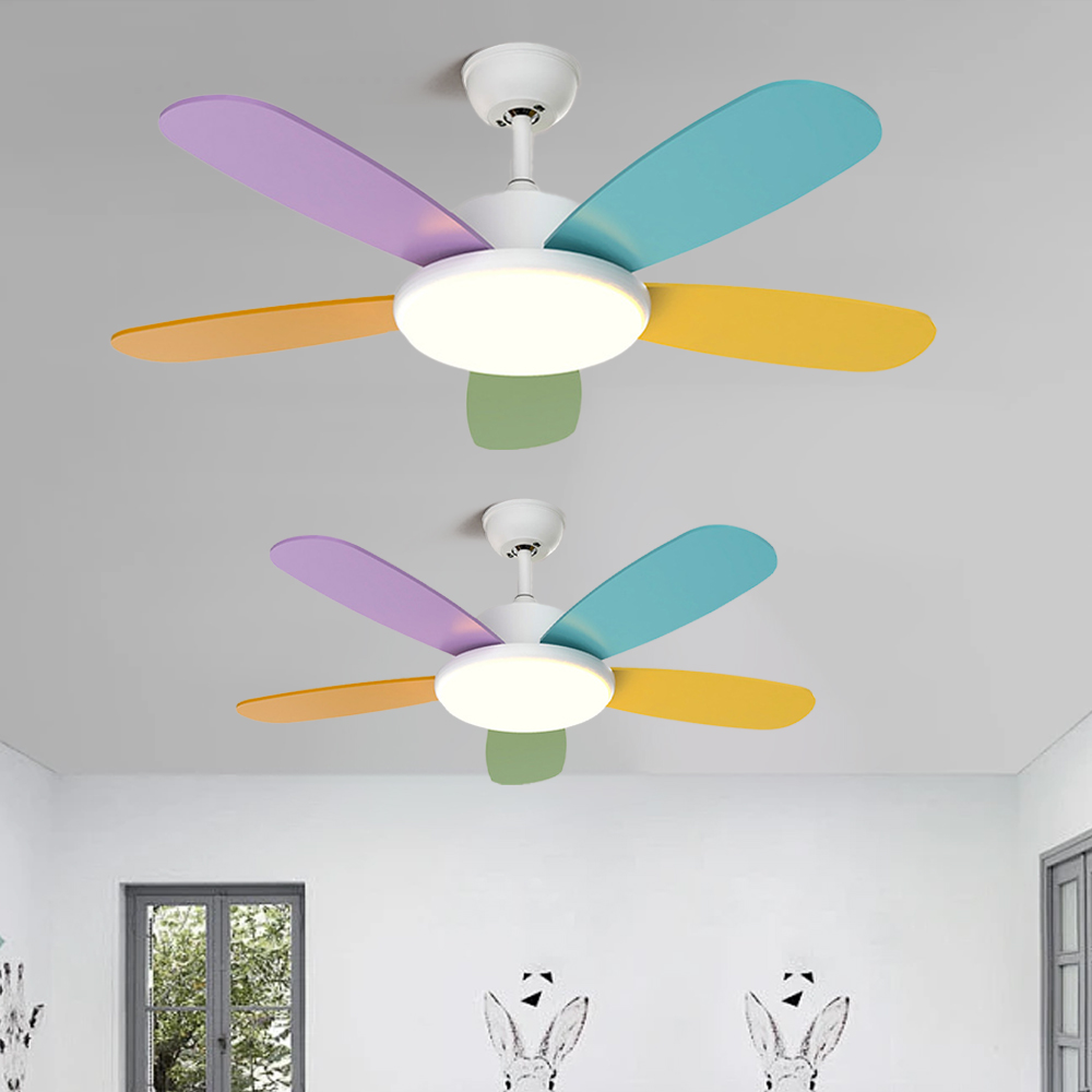 Remote Control Smart Ceiling Fan Light for Bedroom with Colored Blades