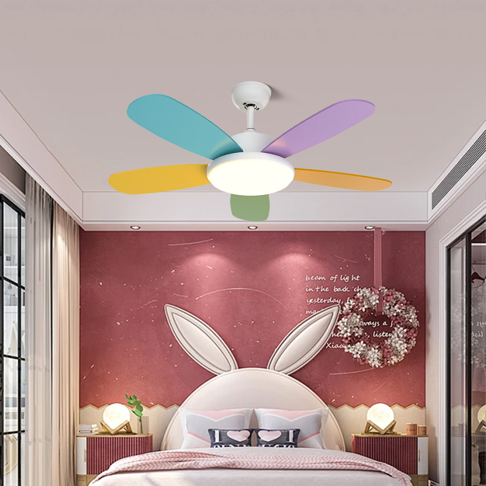 Remote Control Smart Ceiling Fan Light for Bedroom with Colored Blades