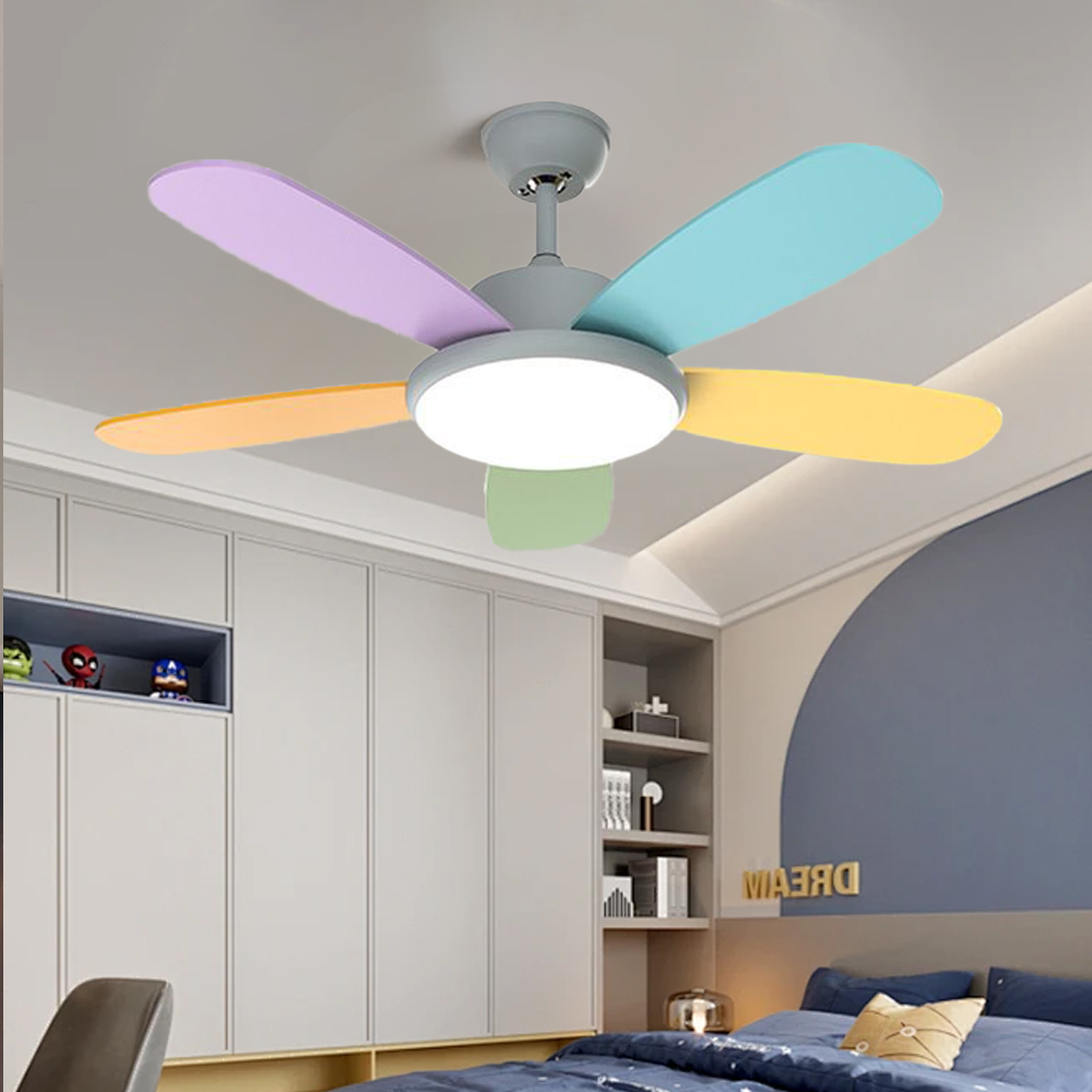 Remote Control Smart Ceiling Fan Light for Bedroom with Colored Blades