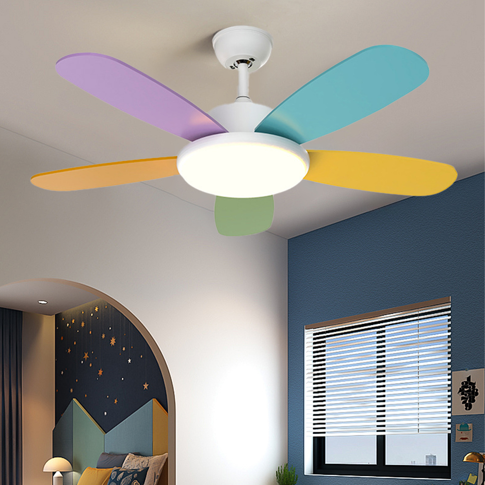 Remote Control Smart Ceiling Fan Light for Bedroom with Colored Blades