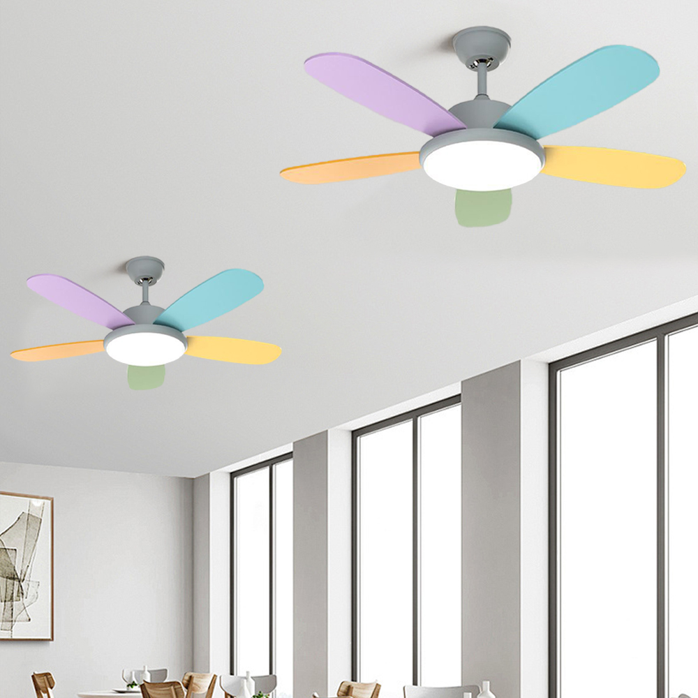 Remote Control Smart Ceiling Fan Light for Bedroom with Colored Blades