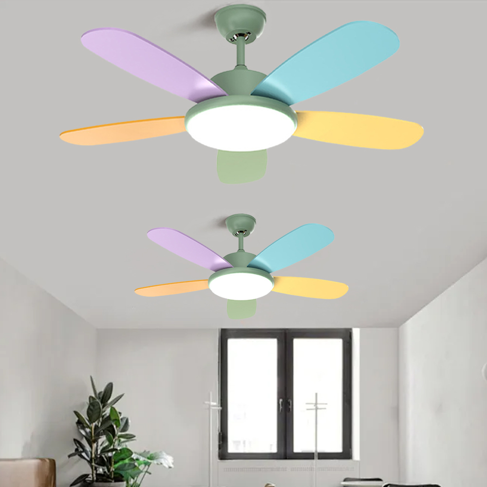 Remote Control Smart Ceiling Fan Light for Bedroom with Colored Blades