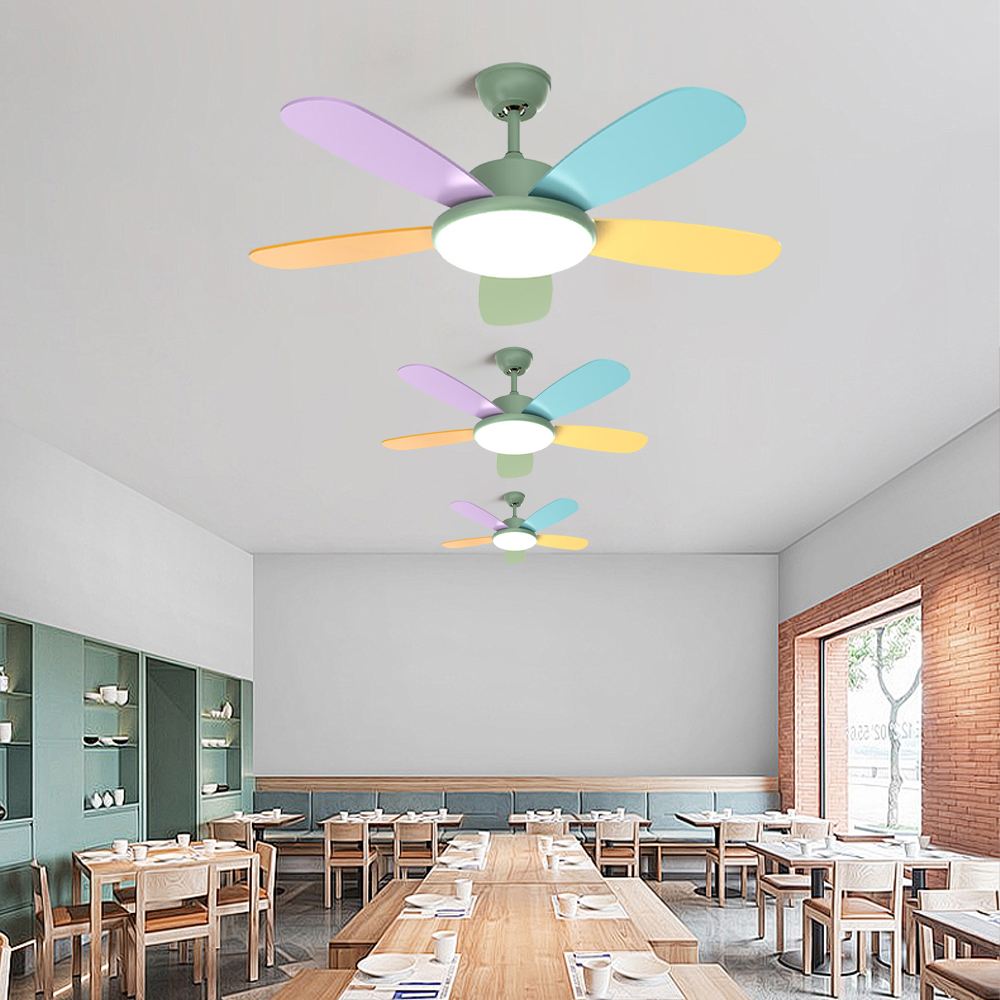 Remote Control Smart Ceiling Fan Light for Bedroom with Colored Blades