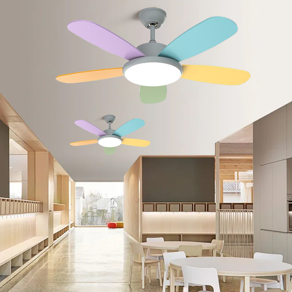 Remote Control Smart Ceiling Fan Light for Bedroom with Colored Blades