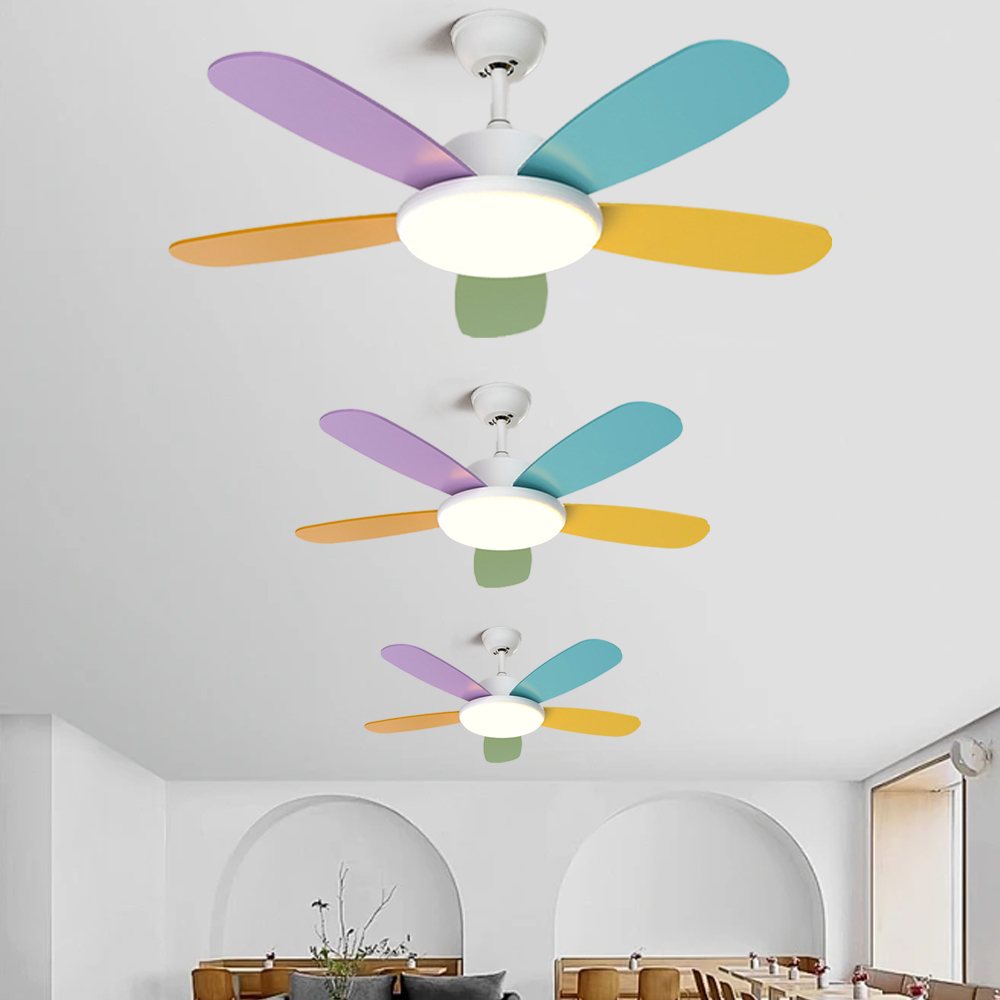 Remote Control Smart Ceiling Fan Light for Bedroom with Colored Blades
