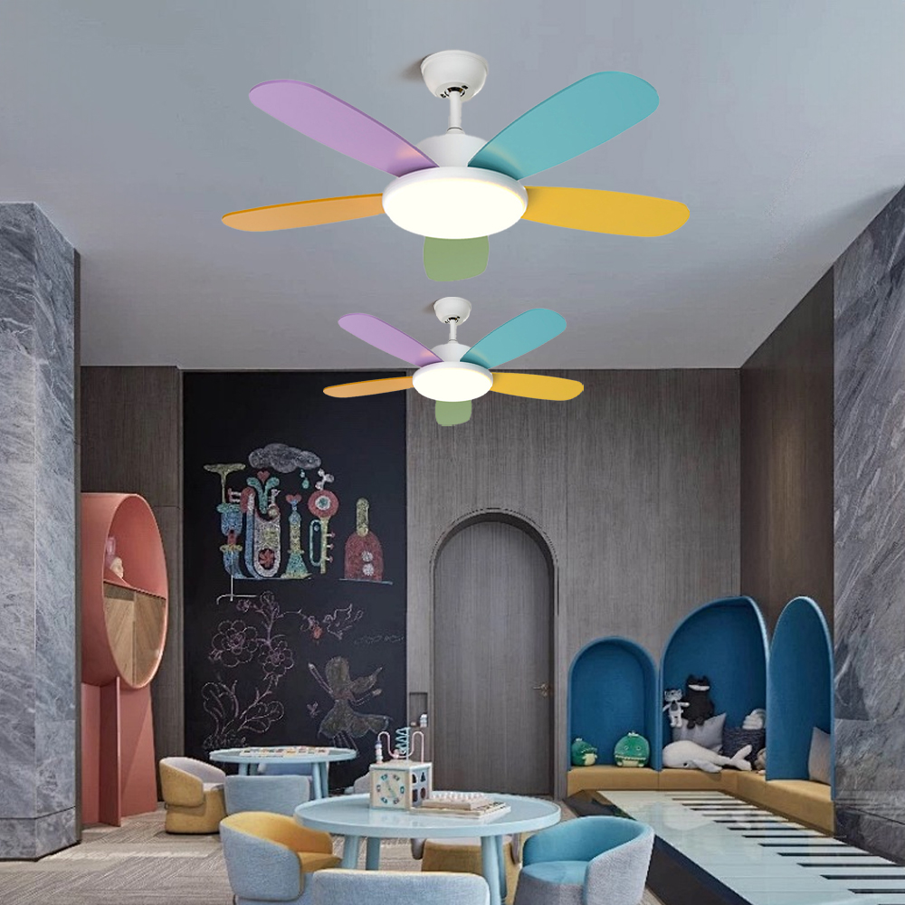Remote Control Smart Ceiling Fan Light for Bedroom with Colored Blades