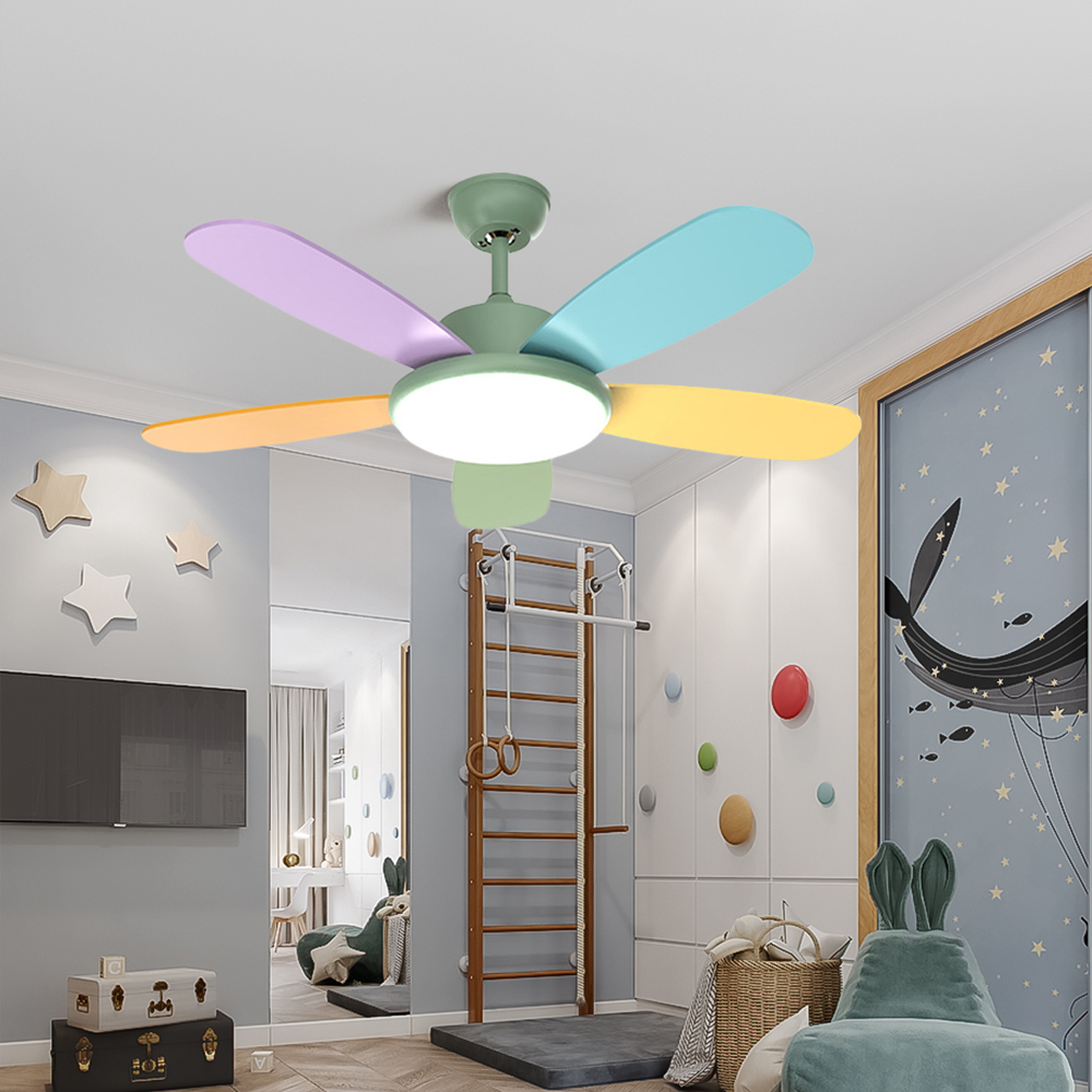 Remote Control Smart Ceiling Fan Light for Bedroom with Colored Blades