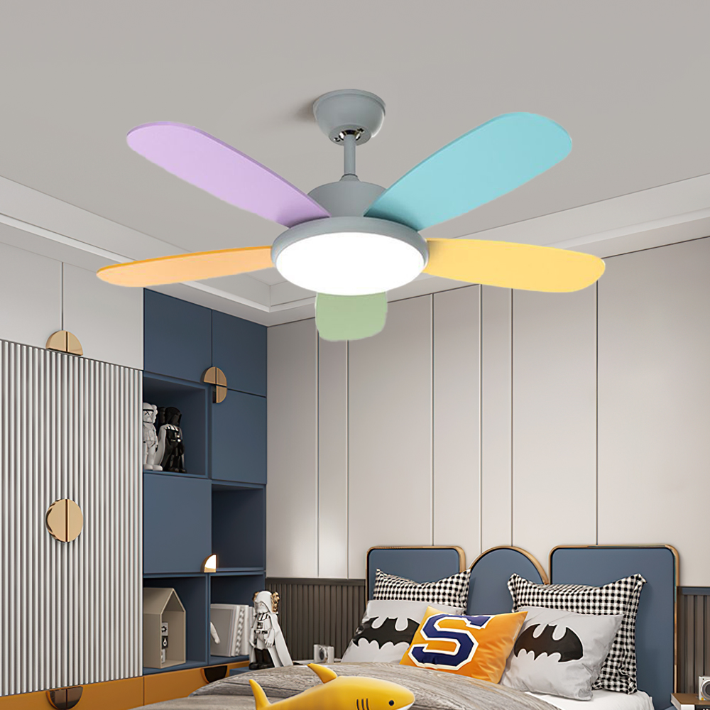 Remote Control Smart Ceiling Fan Light for Bedroom with Colored Blades