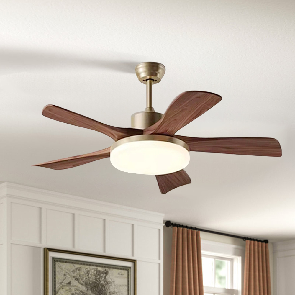 Living Room Fan Retro Solid Wood Smart Ceiling Fan Light