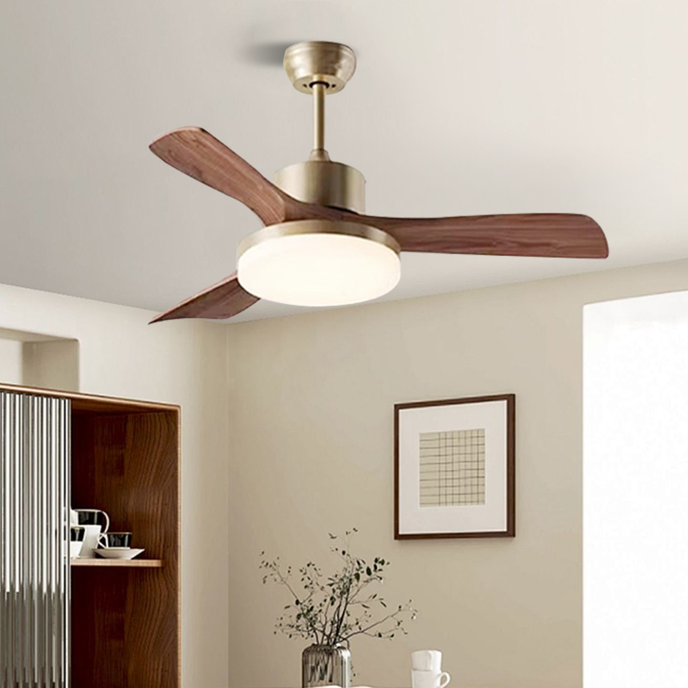 Living Room Fan Retro Solid Wood Smart Ceiling Fan Light