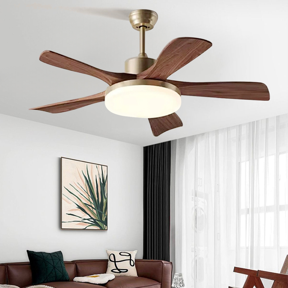 Living Room Fan Retro Solid Wood Smart Ceiling Fan Light