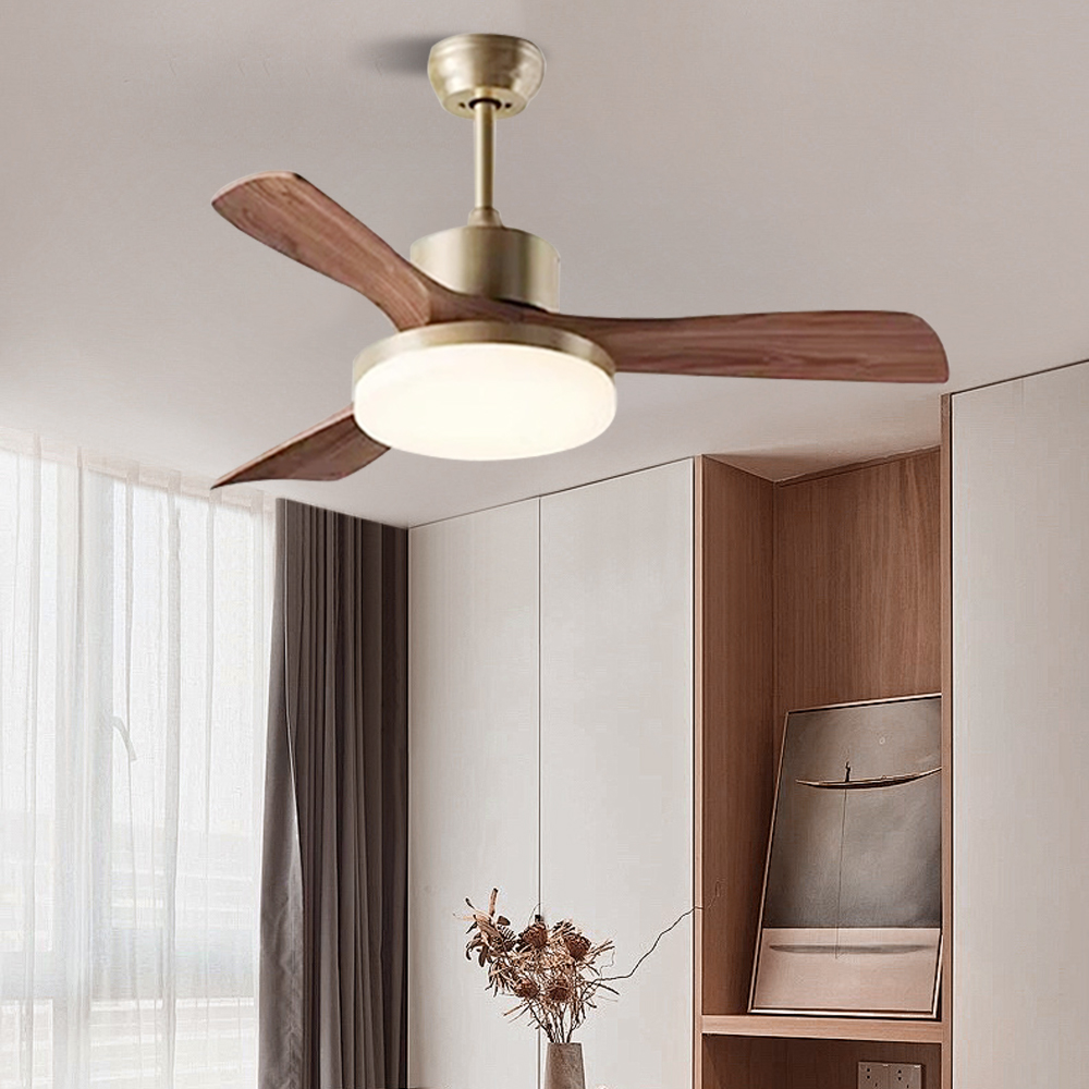 Living Room Fan Retro Solid Wood Smart Ceiling Fan Light