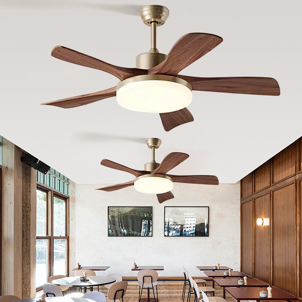 Living Room Fan Retro Solid Wood Smart Ceiling Fan Light