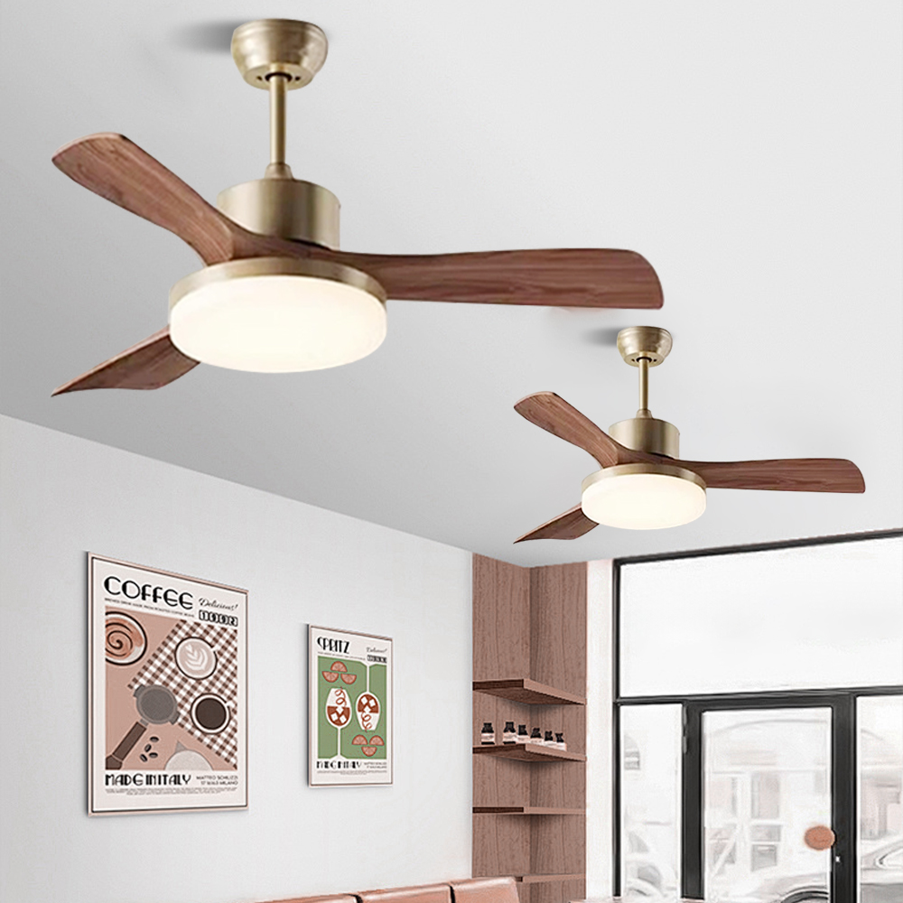 Living Room Fan Retro Solid Wood Smart Ceiling Fan Light