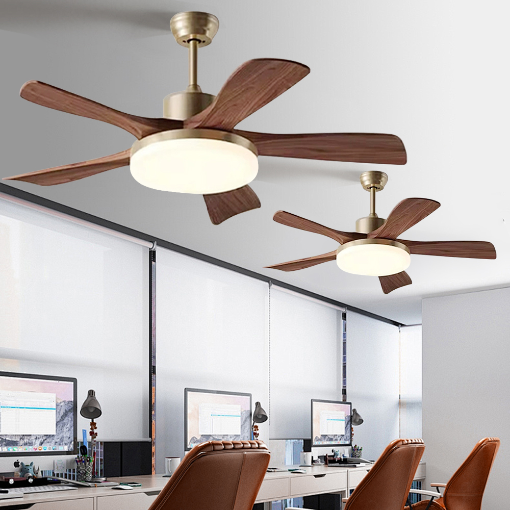 Living Room Fan Retro Solid Wood Smart Ceiling Fan Light