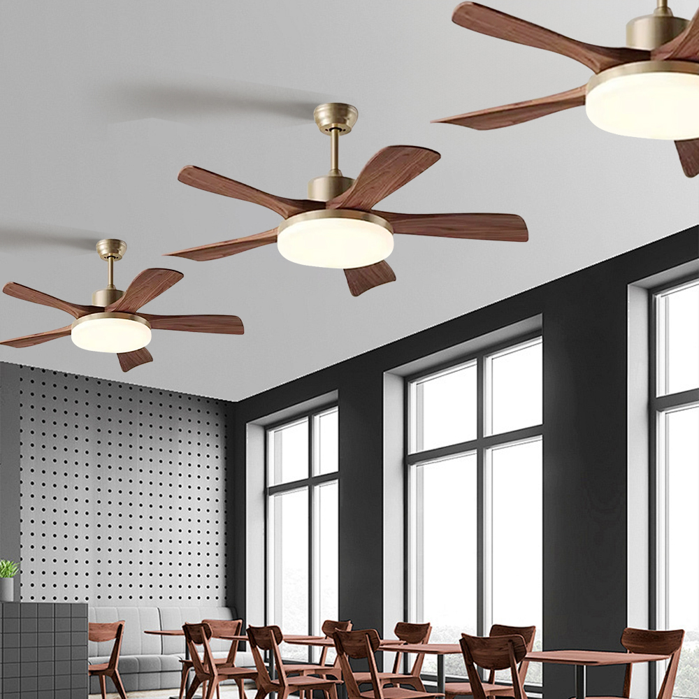Living Room Fan Retro Solid Wood Smart Ceiling Fan Light
