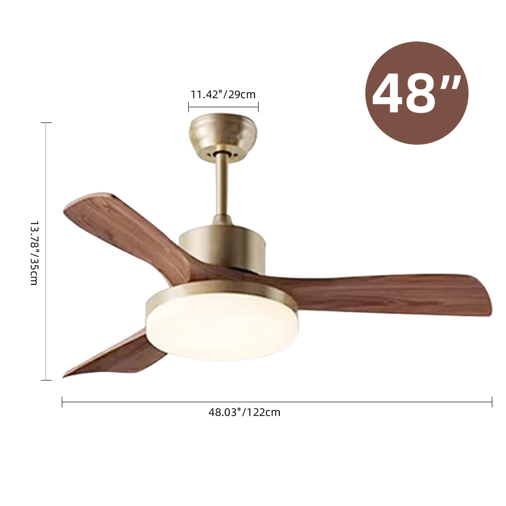 Living Room Fan Retro Solid Wood Smart Ceiling Fan Light