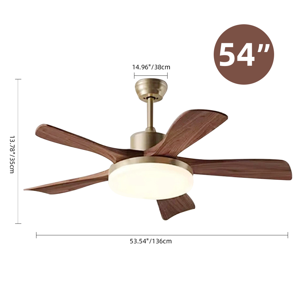 Living Room Fan Retro Solid Wood Smart Ceiling Fan Light
