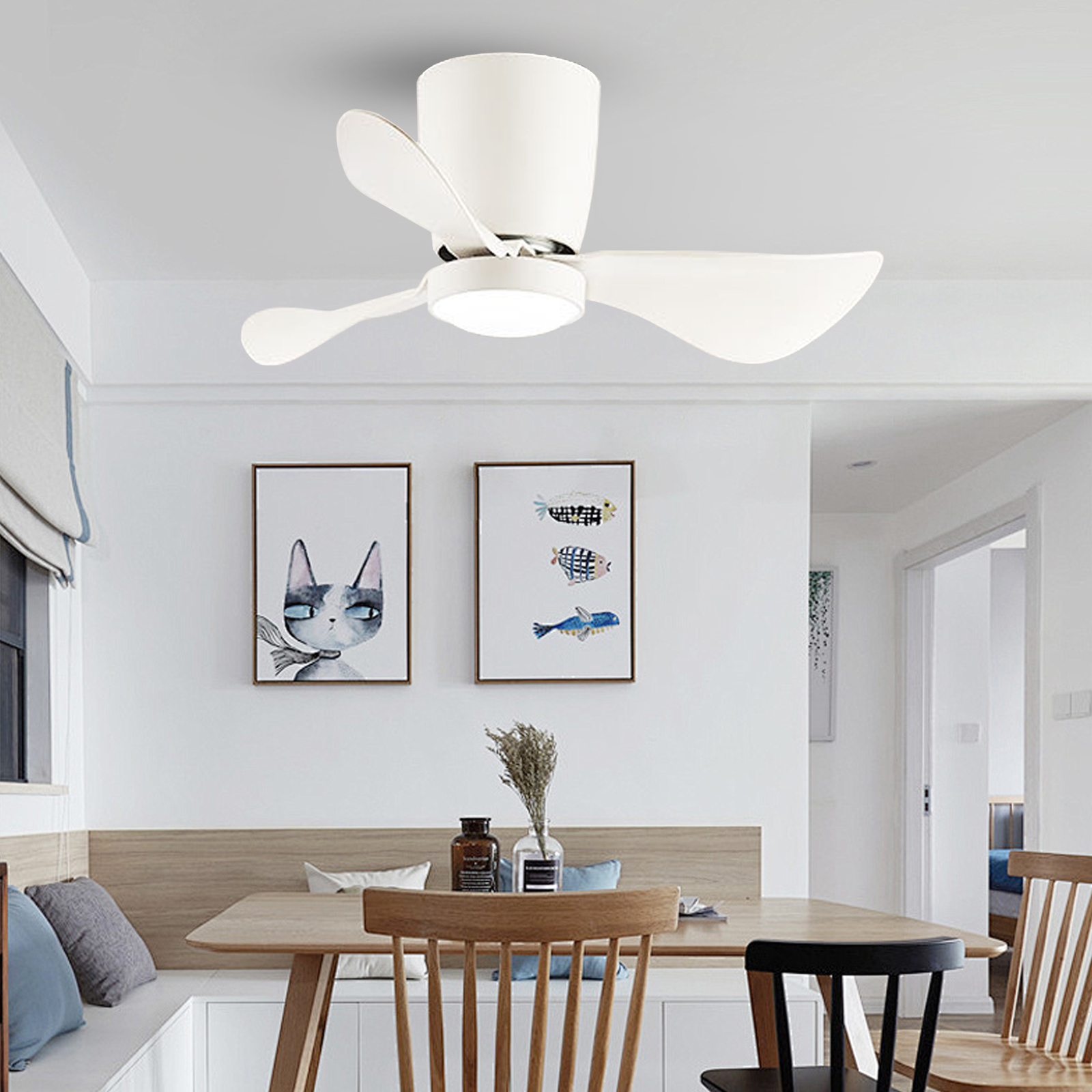 Nordic Simple Bedroom Ceiling Fan Light 24''