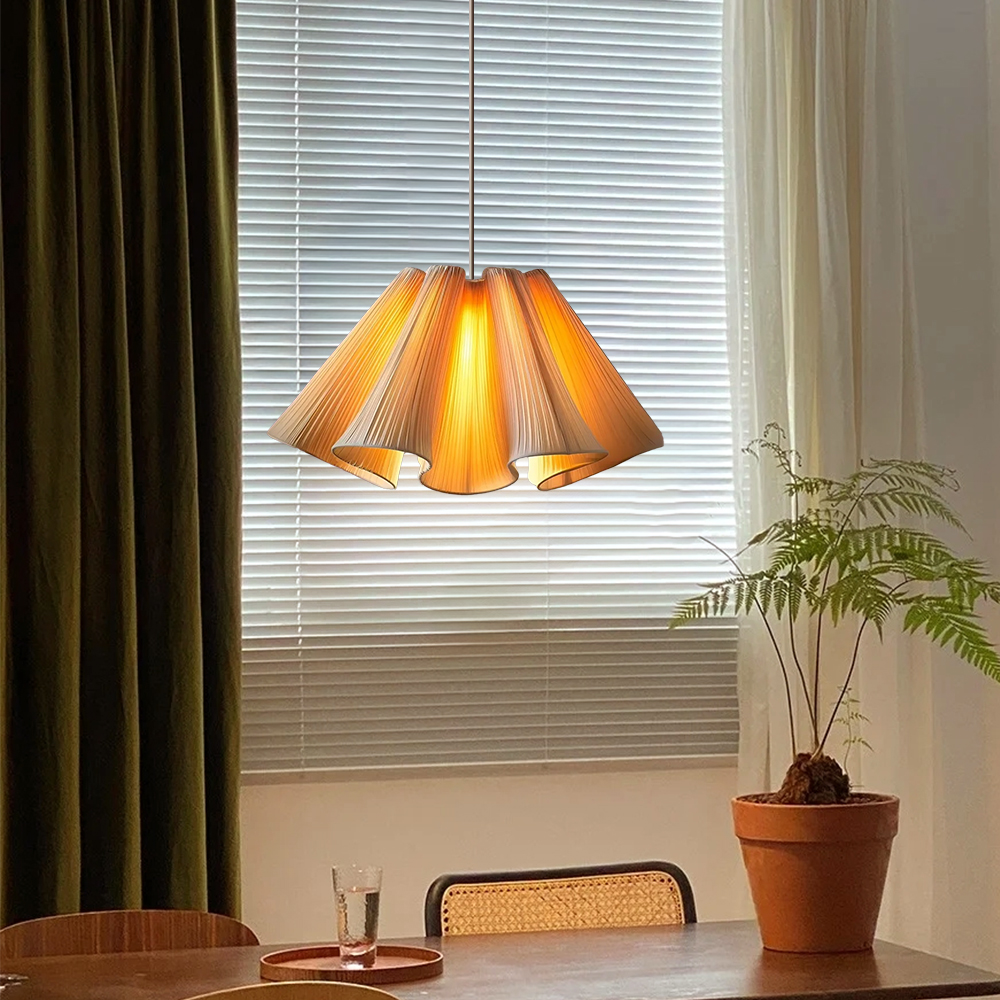 Nordic Simple Fabric Pendant Light Dining Room Pleated Chandelier