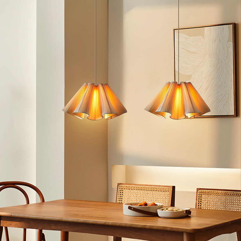 Nordic Simple Fabric Pendant Light Dining Room Pleated Chandelier