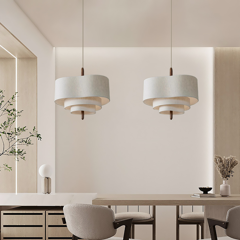French Retro Living Room Bedroom Multi-layer Fabric Pendant Light