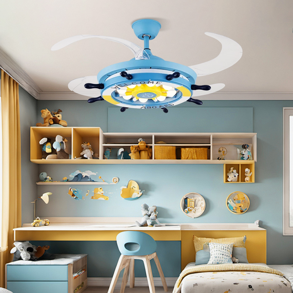 Invisible Fan Light Children's Room Ceiling Fan Light Cartoon Rudder Chandelier
