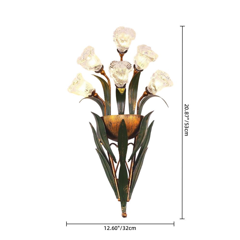 6-Heads French Pastoral Flower Wall Lamp Bedroom Corridor Lamp