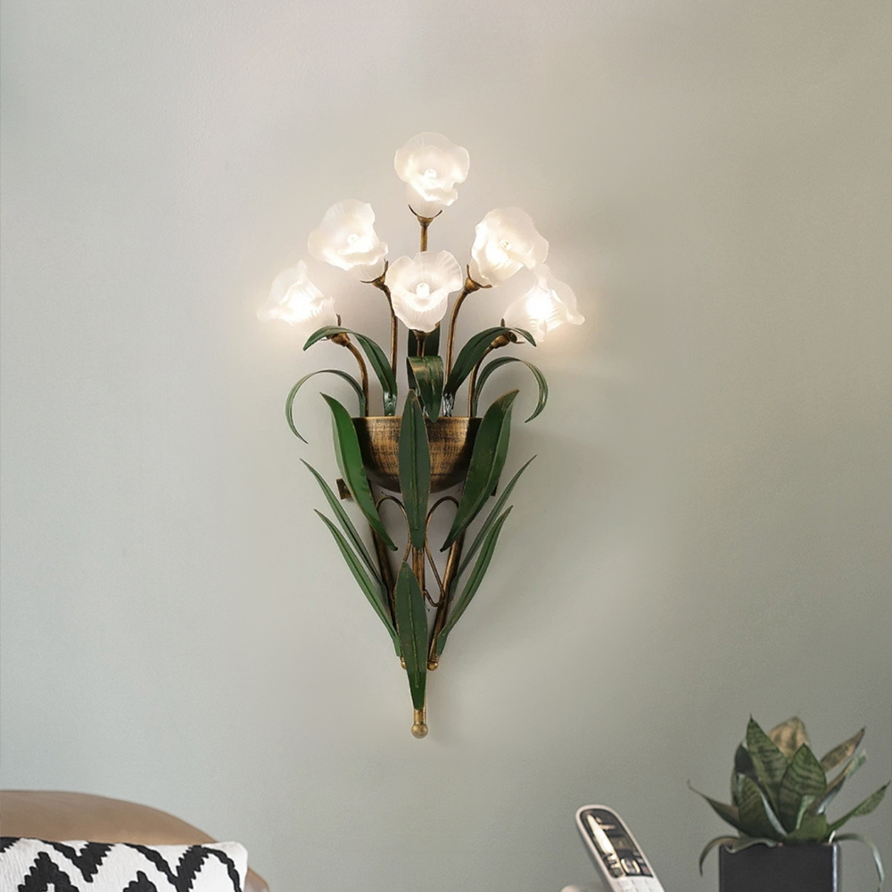 6-Heads French Pastoral Flower Wall Lamp Bedroom Corridor Lamp