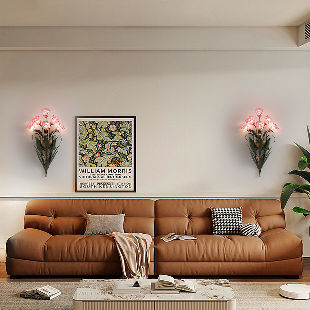 6-Heads French Pastoral Flower Wall Lamp Bedroom Corridor Lamp