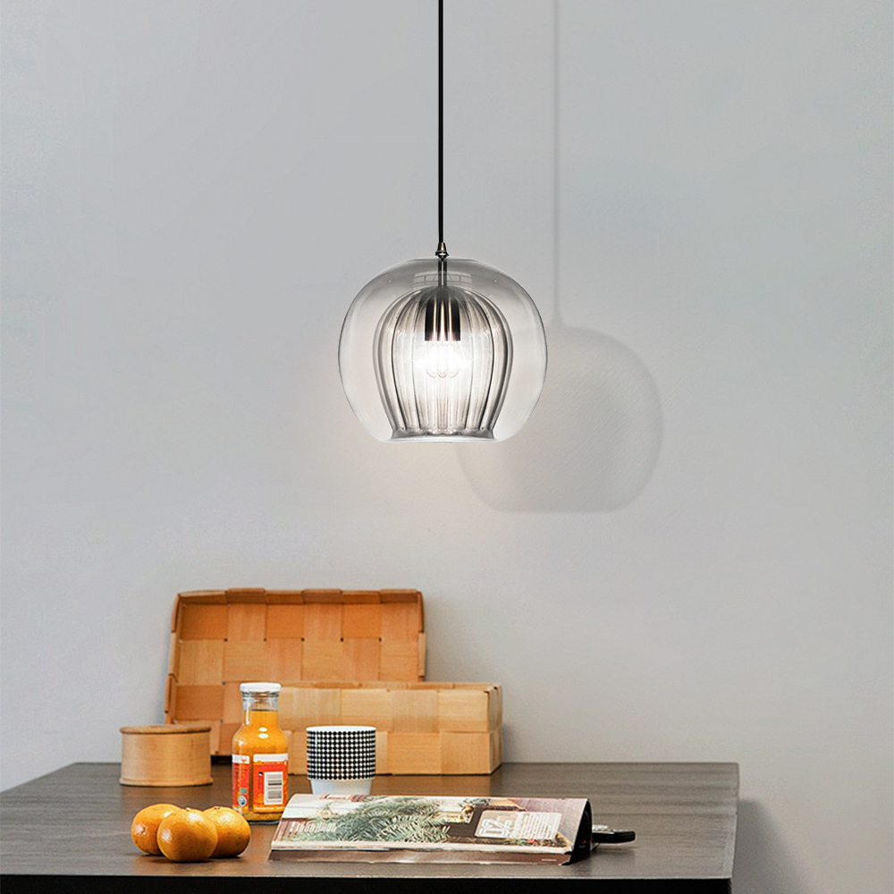 Simple Glass Ball Pendant Light Clear Bedside Small Chandelier