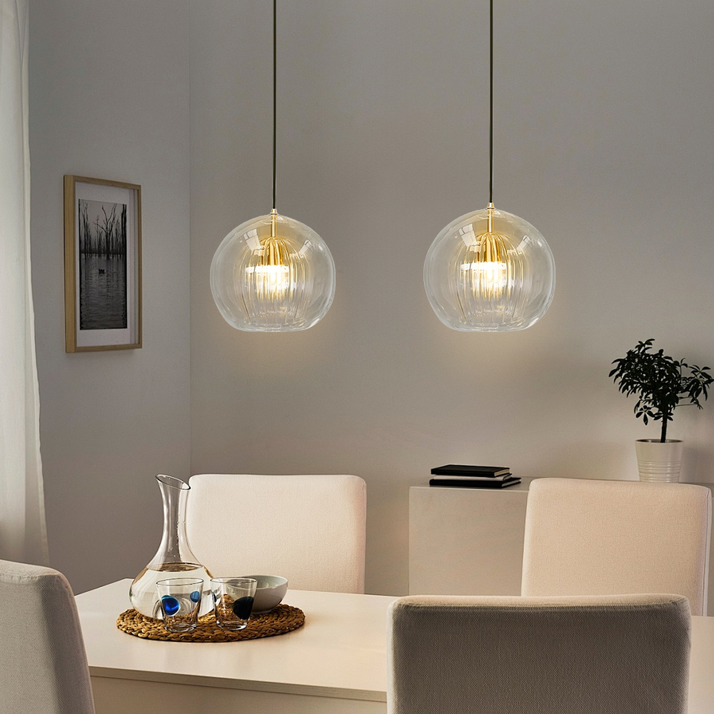 Simple Glass Ball Pendant Light Clear Bedside Small Chandelier