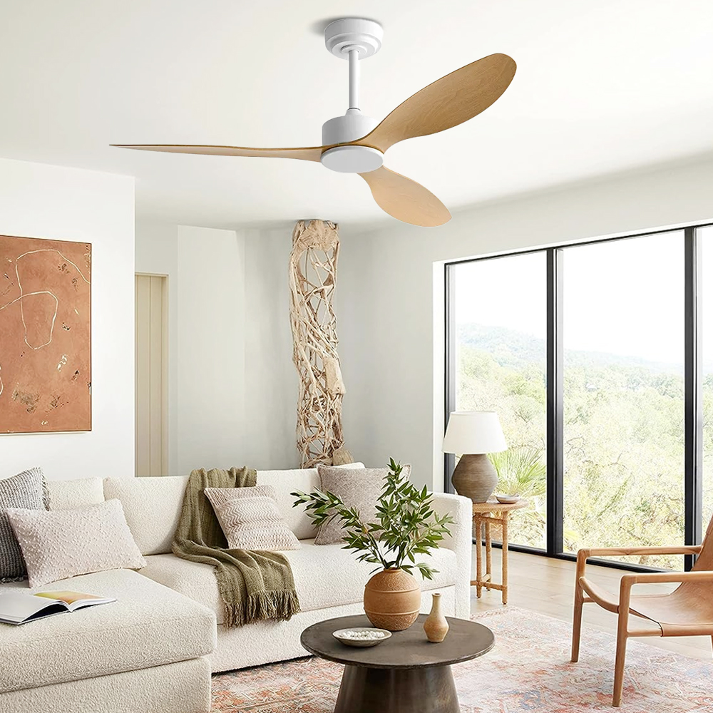 Nordic Style Dining Room Bedroom Walnut Ceiling Fan Light 52''