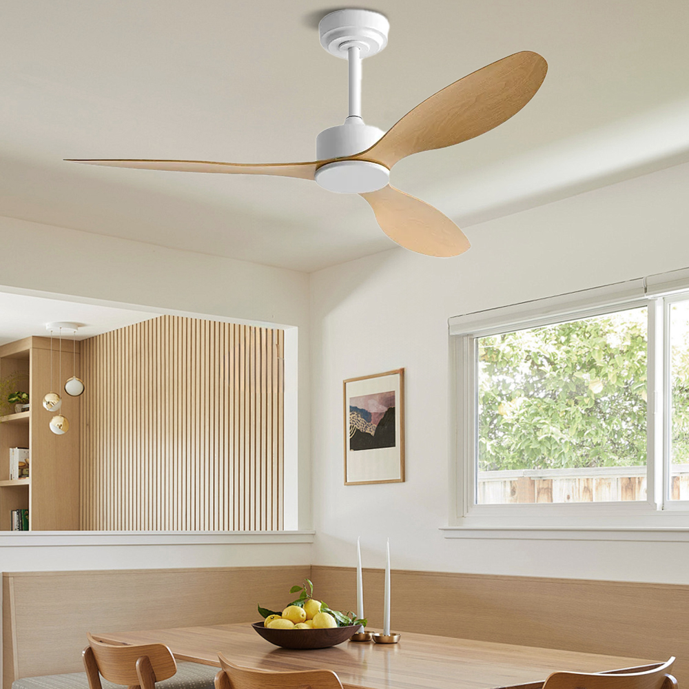 Nordic Style Dining Room Bedroom Walnut Ceiling Fan Light 52''