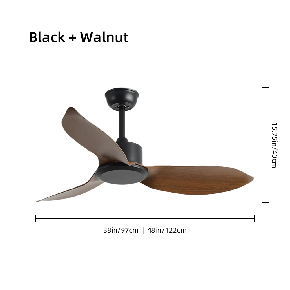 Nordic Walnut Bedroom Living Room Frequency Conversion Ceiling Fan 48''