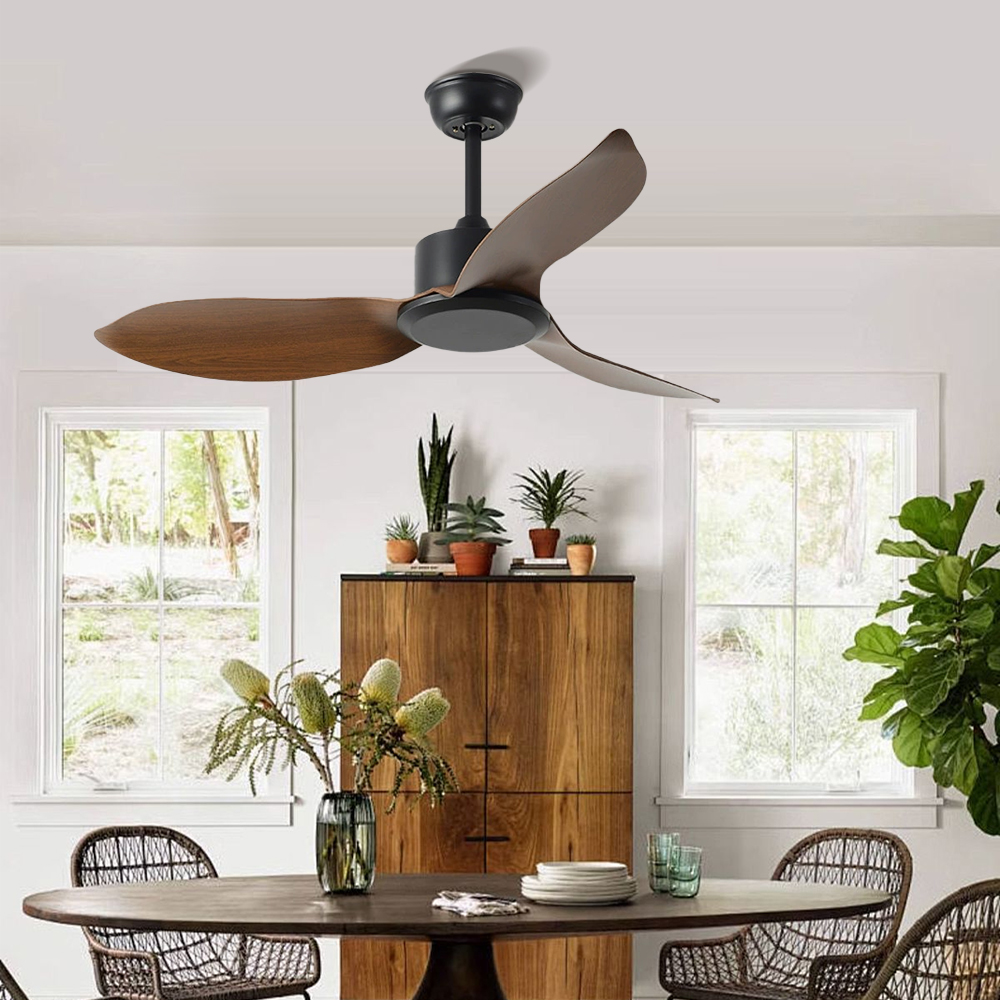 Nordic Walnut Bedroom Living Room Frequency Conversion Ceiling Fan 48''
