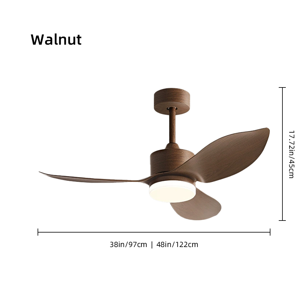 Nordic Walnut Bedroom Living Room Frequency Conversion Ceiling Fan 48''