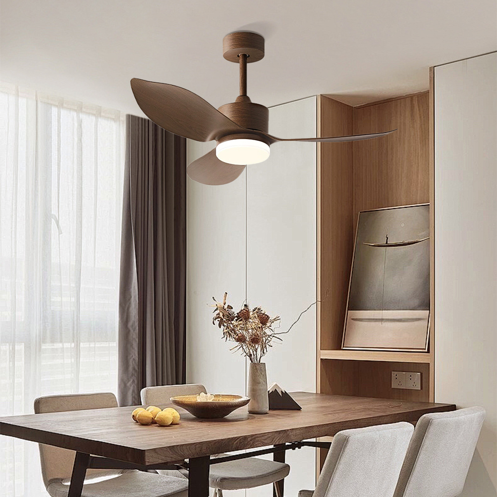 Nordic Walnut Bedroom Living Room Frequency Conversion Ceiling Fan 48''