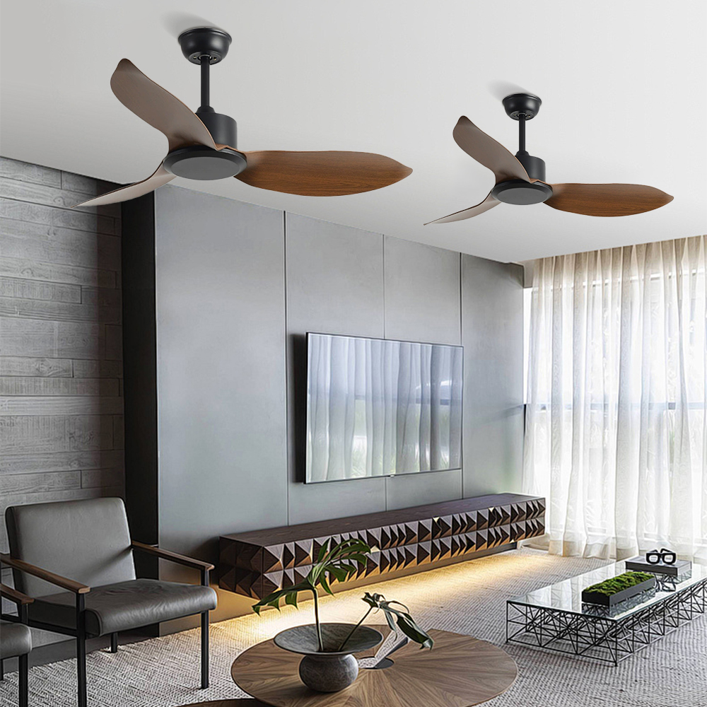 Nordic Walnut Bedroom Living Room Frequency Conversion Ceiling Fan 48''