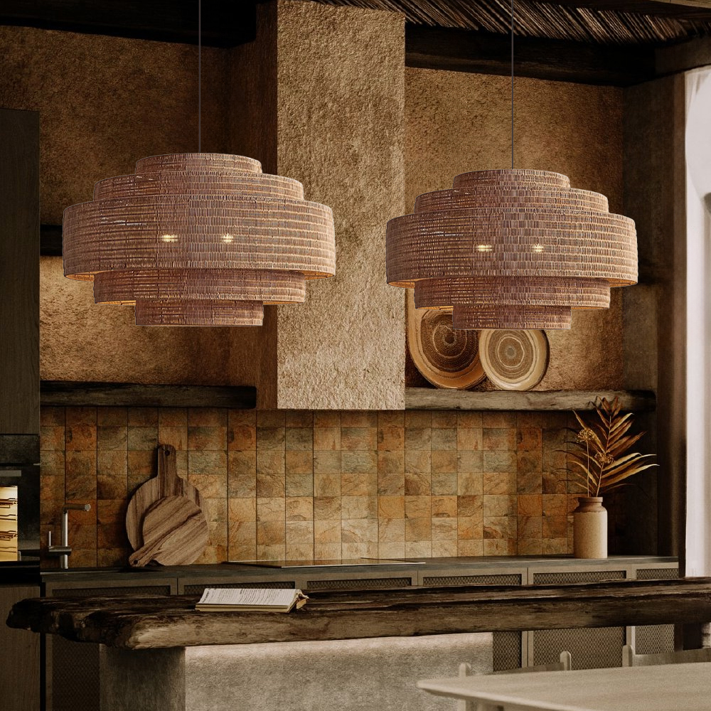 Wabi-sabi Style Living Room Pendant Light Brown Multi-layer Hand-woven Rattan Lamp