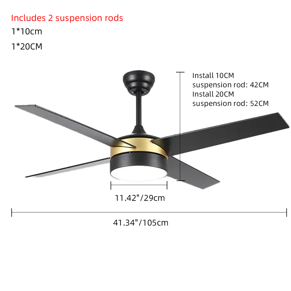 52'' Nordic Bedroom Ceiling Fan Living Room Simple Black Fan Light
