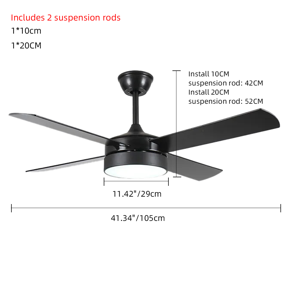 52'' Nordic Bedroom Ceiling Fan Living Room Simple Black Fan Light