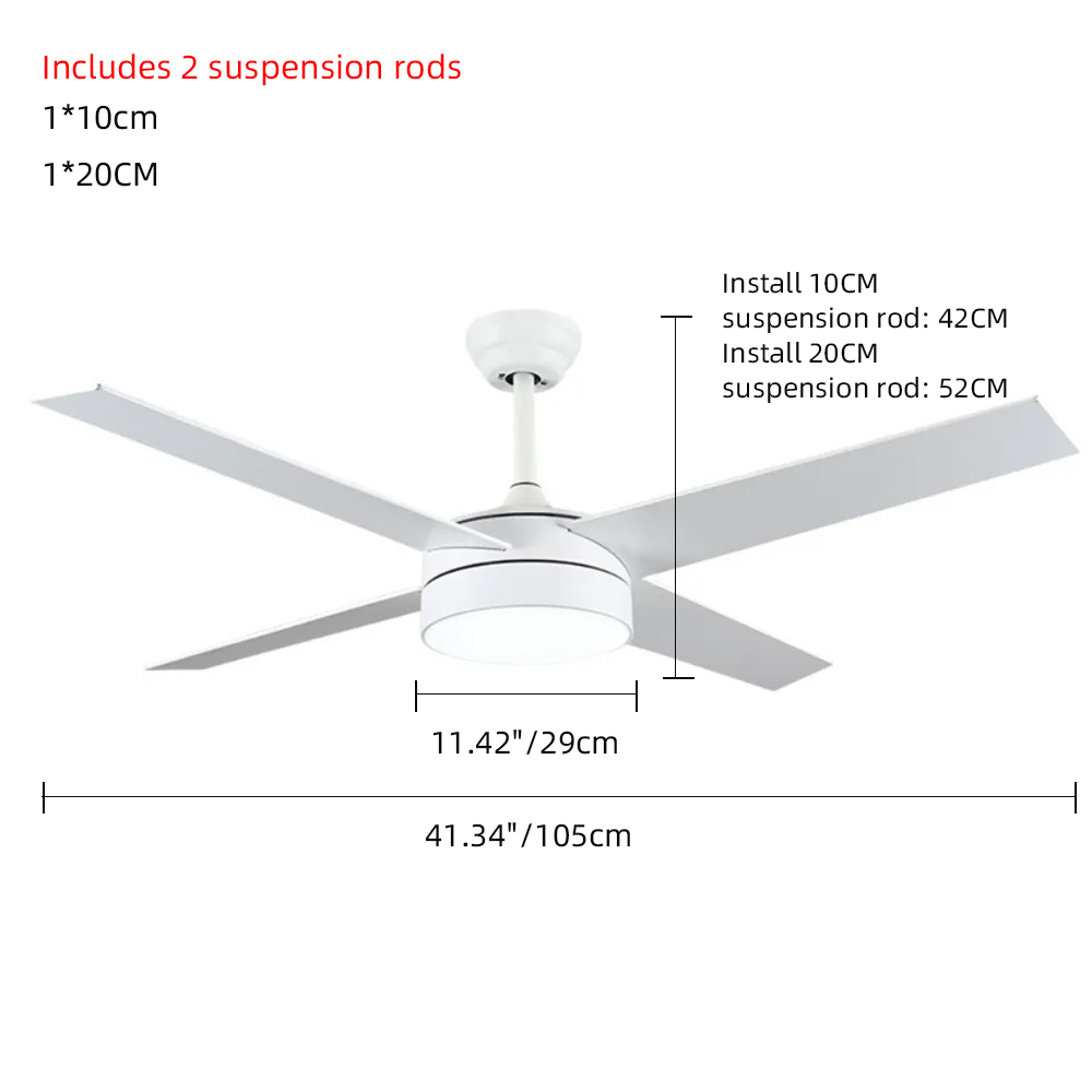 52'' Nordic Bedroom Ceiling Fan Living Room Simple Black Fan Light