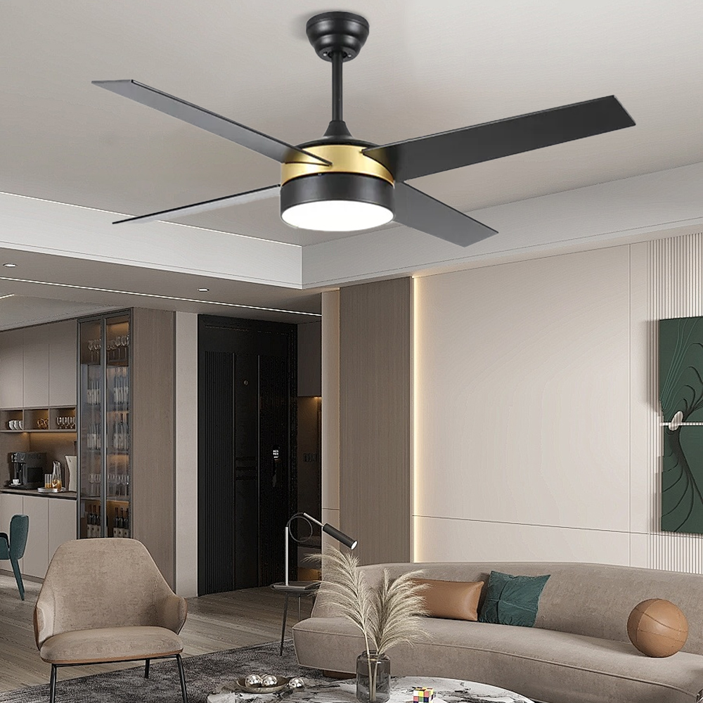 52'' Nordic Bedroom Ceiling Fan Living Room Simple Black Fan Light