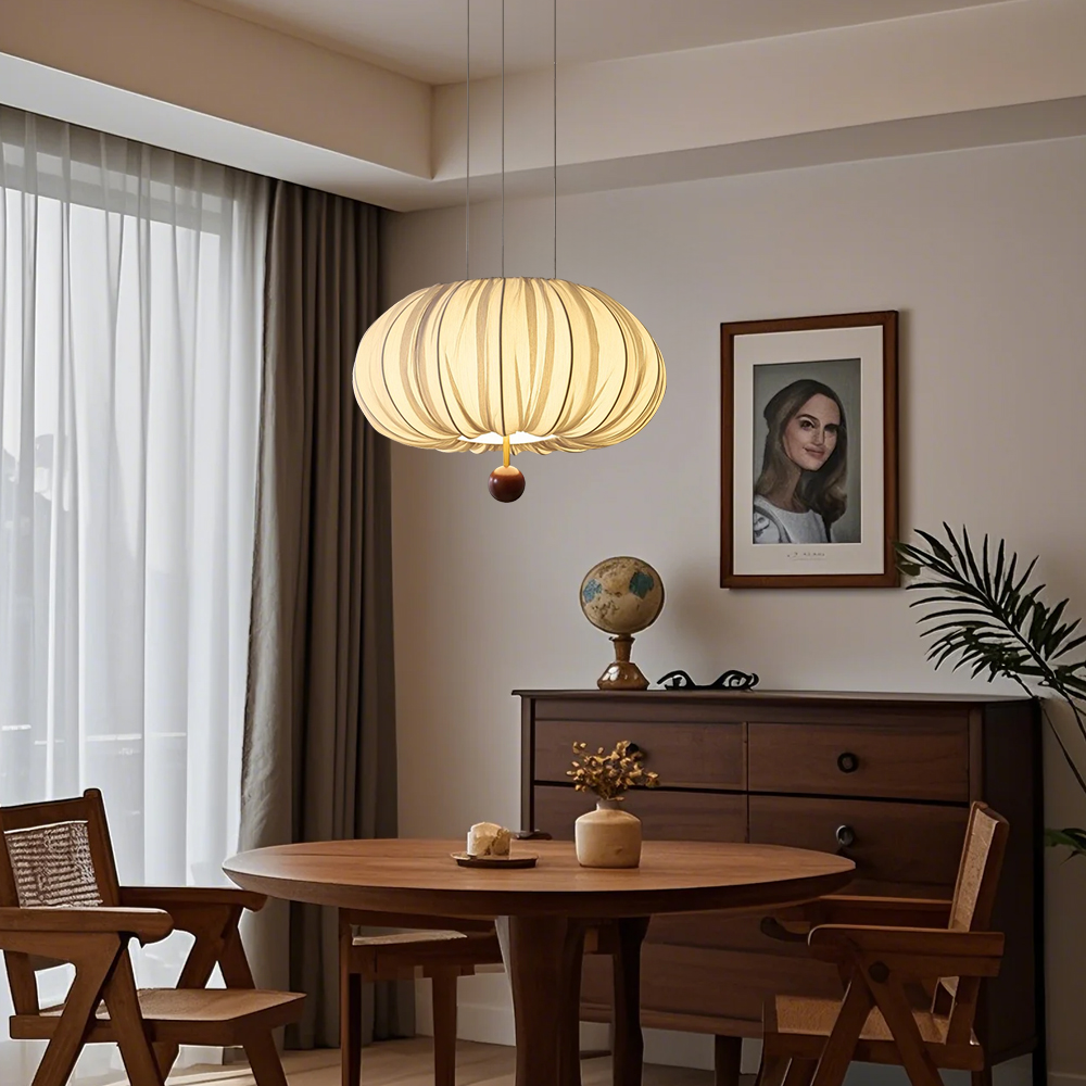 Bedroom Fabric Pendant Light Vintage Simple Dining Table Lamp