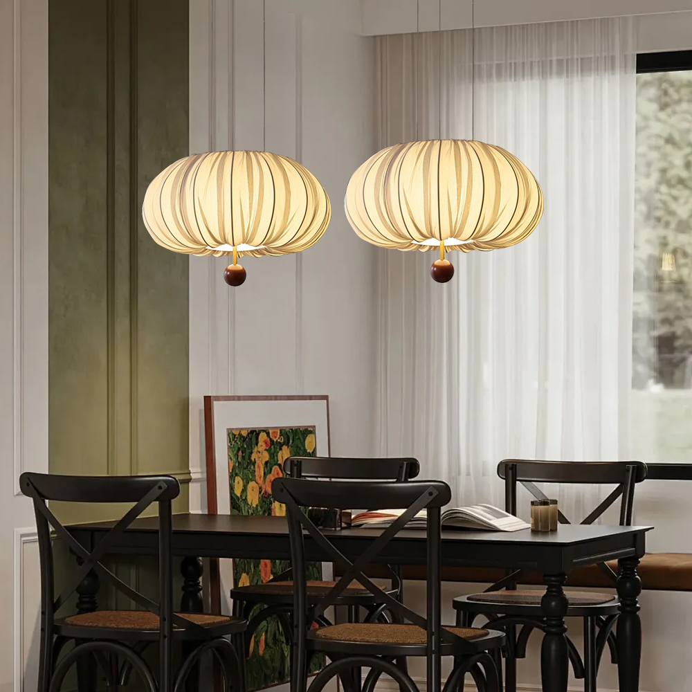 Bedroom Fabric Pendant Light Vintage Simple Dining Table Lamp