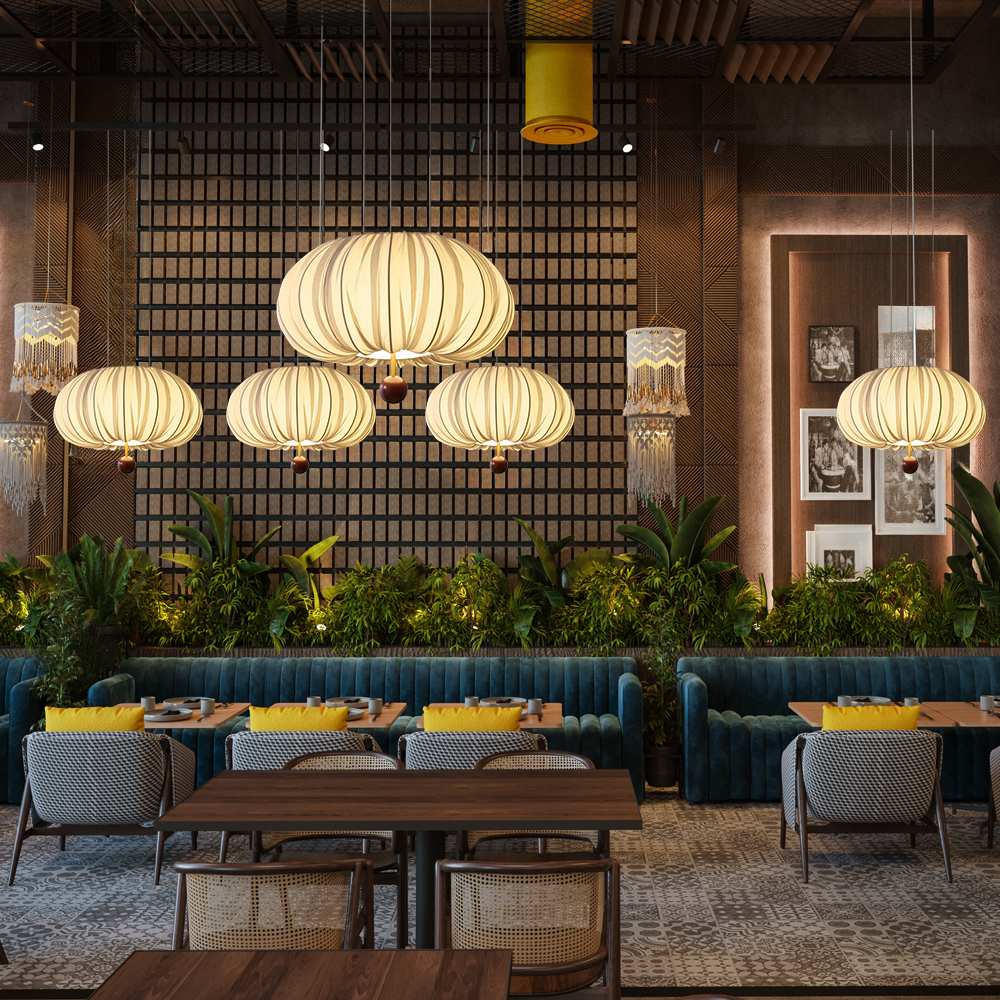 Bedroom Fabric Pendant Light Vintage Simple Dining Table Lamp