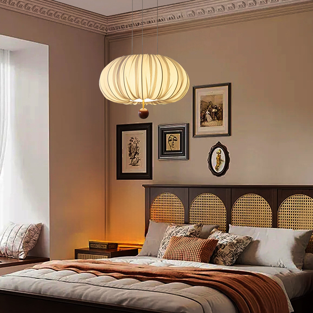 Bedroom Fabric Pendant Light Vintage Simple Dining Table Lamp
